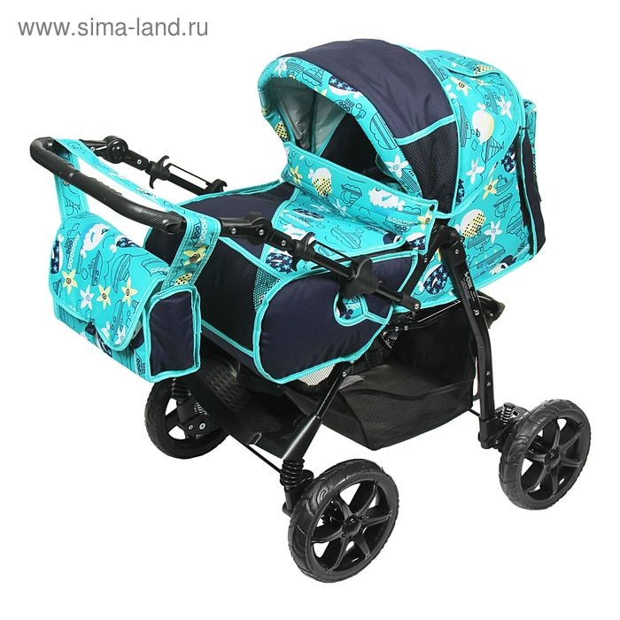 Коляска-трансформер &laquo;Гном&raquo;, пластиковые колёса, оттенки бирюзового, рисунок МИКС