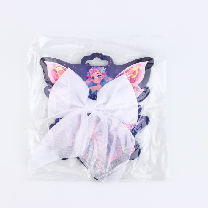 Бант для волос белый школьный &laquo;Фея&raquo; на заколке,11,3 х 12,6 см