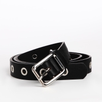 Ремень женский, ширина 2.5 см, люверсы, пряжка металл, цвет чёрный Ремень женский, ширина 2.5 см, люверсы, пряжка металл, цвет чёрный
