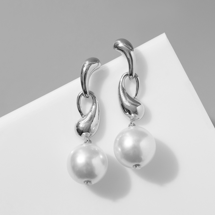 Серьги с жемчугом &laquo;Бусина&raquo; миниатюрность мах, цвет серебро