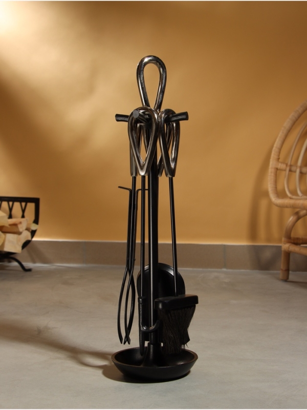 Каминный набор "Уголёк" сталь, 4 предмета, 17х17х63 см