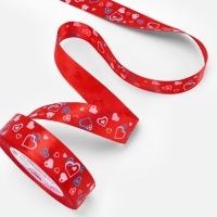 Лента атласная &laquo;Сердца&raquo;, 25 мм, 23&plusmn;1 м, красная №026