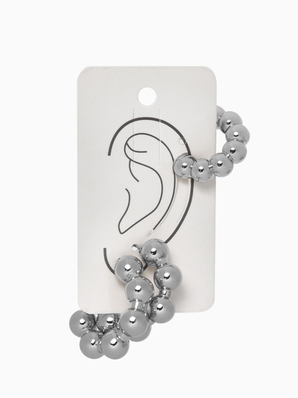 Набор серьги и каффы 3 шт &laquo;Бублики&raquo; дутые, цвет серебро