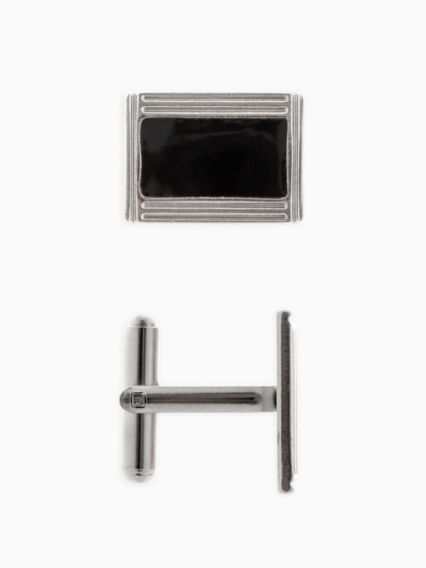 Запонки стальные &laquo;Прямоугольник&raquo; в рамке с эмалью, цвет чёрный в серебре