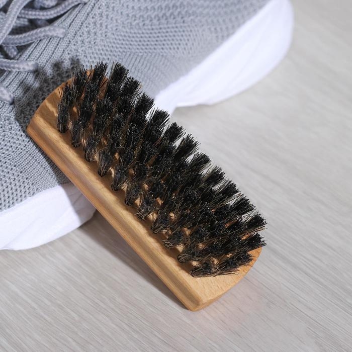 Щётка для обуви, 10,2×3,5 см, 59 пучков, натуральный волос Щётка для обуви, 10,2×3,5 см, 59 пучков, натуральный волос
