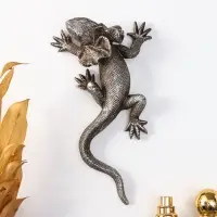 Панно интерьерное полистоун "Плащеносная ящерица" чернённое серебро 21х11,5х4,5 см