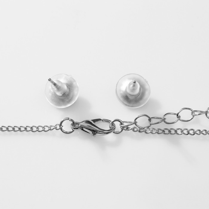 Гарнитур 2 предмета: серьги, кулон &laquo;Соло&raquo; овал, цвет красный в чернёном серебре, 48 см