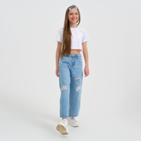 Футболка для девочки укороченная KAFTAN "Selfie", рост 158-164, цвет белый