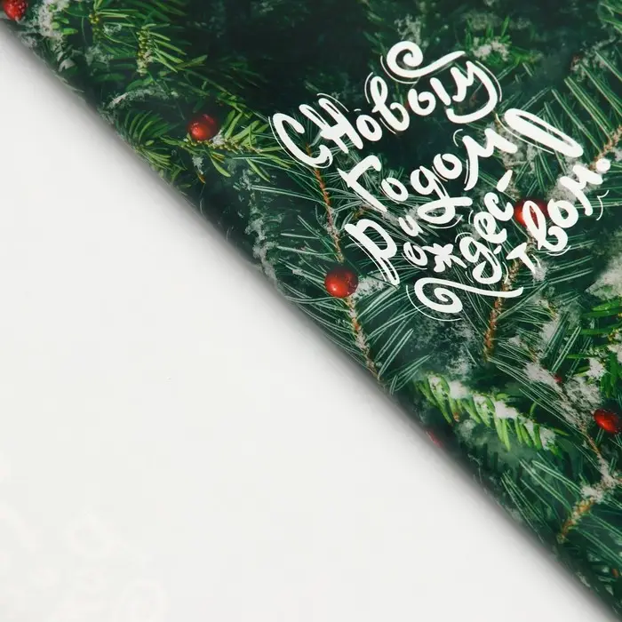 Бумага упаковочная новогодняя глянцевая &laquo;Еловые ветки&raquo;, 50&times;70 см
