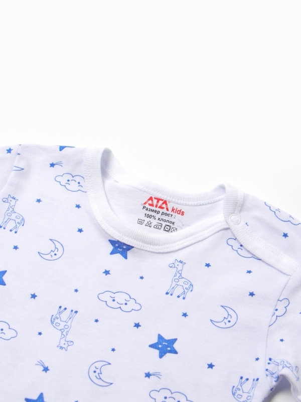 Футболка детская на кнопках Футболка детская на кнопках "Жирафы", цвет белый/синий, рост 62