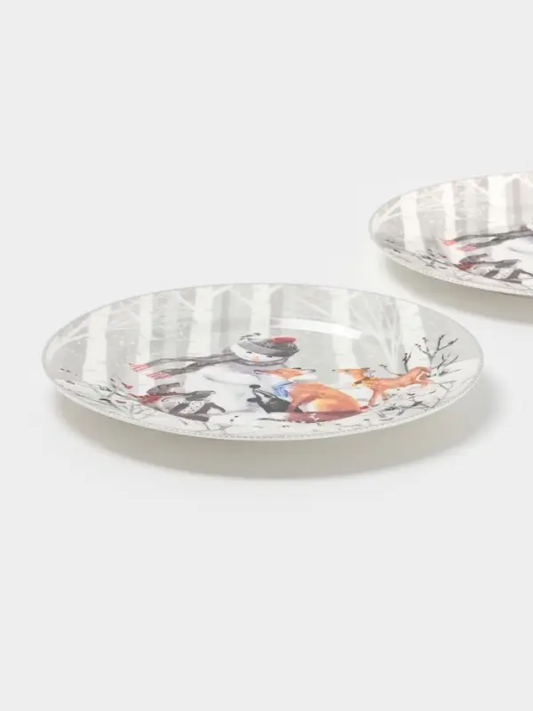 Набор тарелок новогодних &laquo;Снежные забавы&raquo;, 2 шт., d=25.5 см, керамика, подарочная упаковка, белый