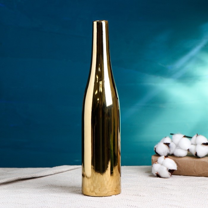 Керамическая ваза для цветов, сухоцветов &laquo;Голден тайм&raquo;, настольная, 33&times;7.5&times;3 см, золото