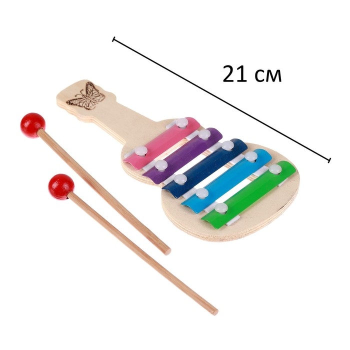 Металлофон &laquo;Гитара&raquo; 21&times;10,5 &times; 1,5 см, 2 палочки, МИКС