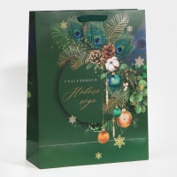 Пакет подарочный новогодний ламинированный &laquo;Малахит&raquo;, L 31 х 40 х 11,5 см, Новый год