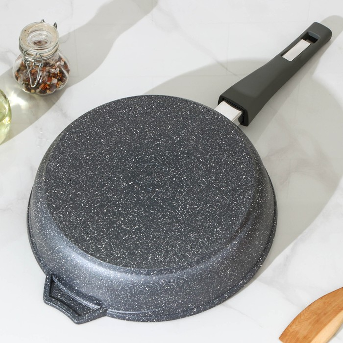 Сковорода &laquo;Гранит&raquo;, d=26 см, антипригарное покрытие, съёмная ручка, стеклянная крышка, цвет серый