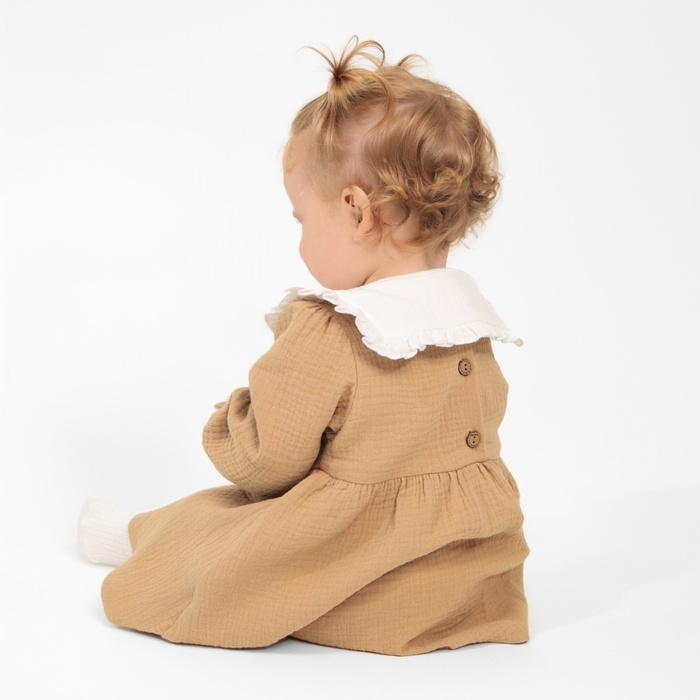 Платье с воротничком Крошка Я Муслин, 92-98, бежевый