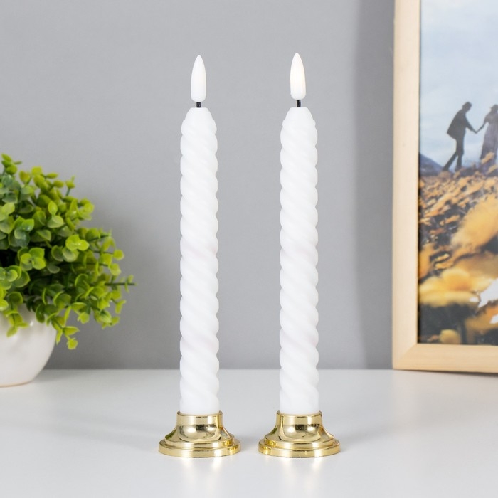 Набор светодиодных свечей, ночники LED RISALUX «Спираль», 2 шт., от батареек 2×ААА, 4.5×4.5×22 см Набор светодиодных свечей, ночники LED RISALUX «Спираль», 2 шт., от батареек 2×ААА, 4.5×4.5×22 см