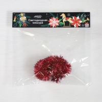 Гирлянда &laquo;Мишура&raquo; 1 м роса, IP20, красная нить, 22 LED, 8 слоёв, d=3 см,батарейки CR2032х2 (в комплекте), свечение белое