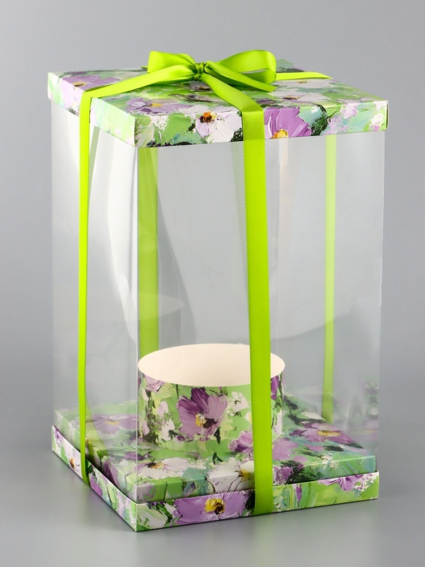 Коробка PVC, для цветов с лентой, 28 х 18 х 18 см, зеленый