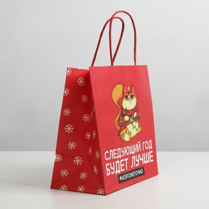 Пакет подарочный новогодний &laquo;Следующий год будет лучше&raquo;, 22 х 22 х 11 см