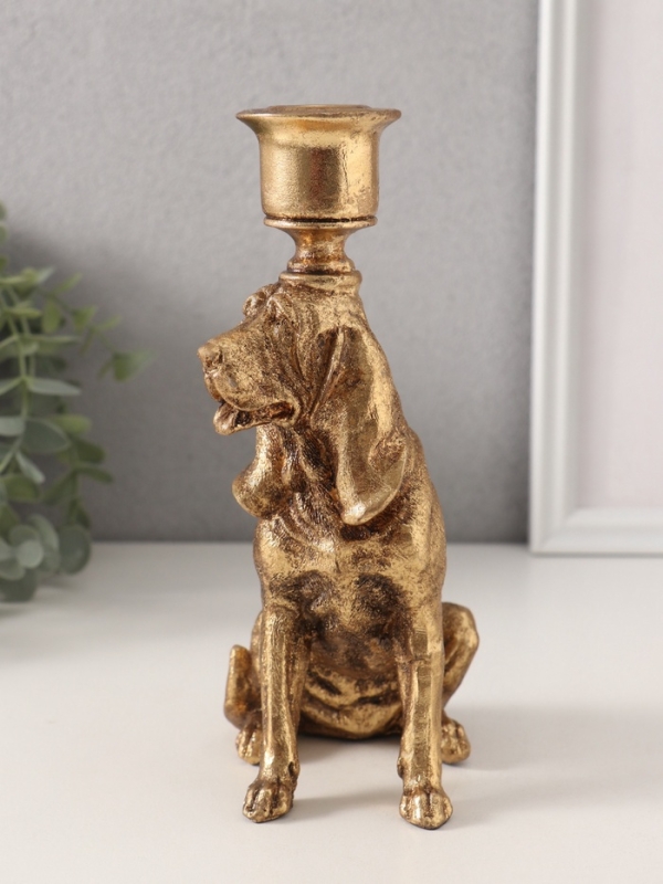 Подсвечник полистоун на 1 свечу "Бладхаунд" золото 11х8х19,5 см
