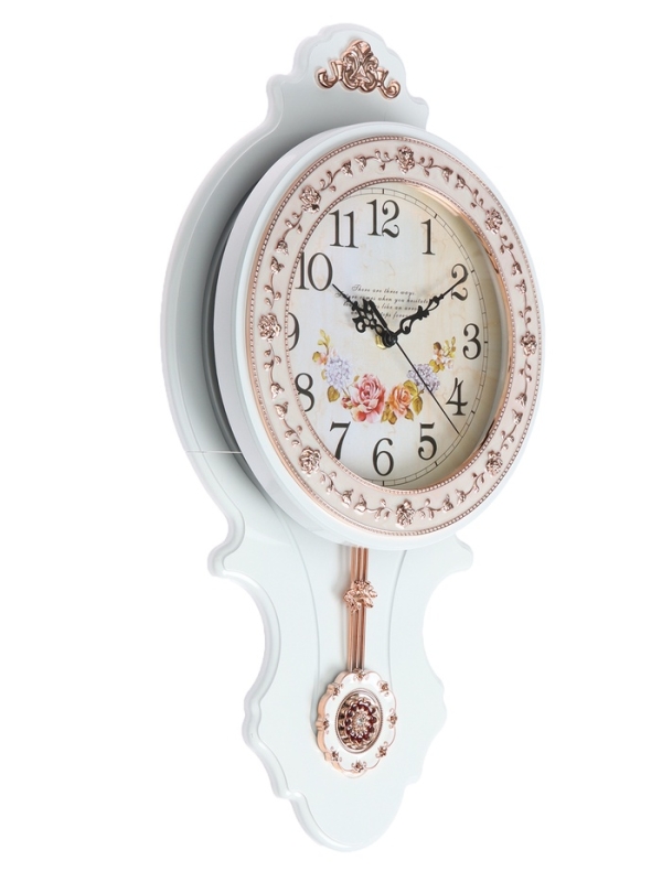 Часы настенные интерьерные с маятником, 2 батарейки, 56 х 30 х 28 см, d-20 см, белые