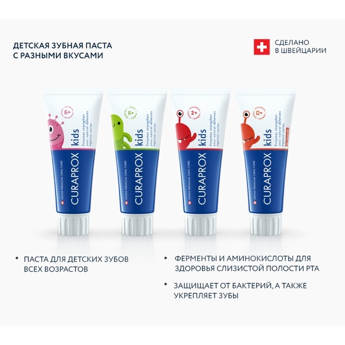Зубная паста Curaprox Kids Zero, со вкусом клубники, 60 мл