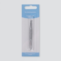 Пинцет прямой/скошенный, узкий, 9 см, на блистере, цвет серебристый