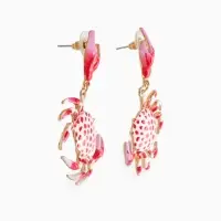 Серьги "Краб", цвет красно-белый в золоте