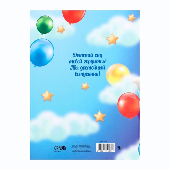 Диплом книжка на Выпускной &laquo;Выпускника детского сада&raquo;, А5