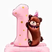 Воздушный шар фольгированный 32" "Цифра 1 с мишкой"  цвет розовый, под воздух