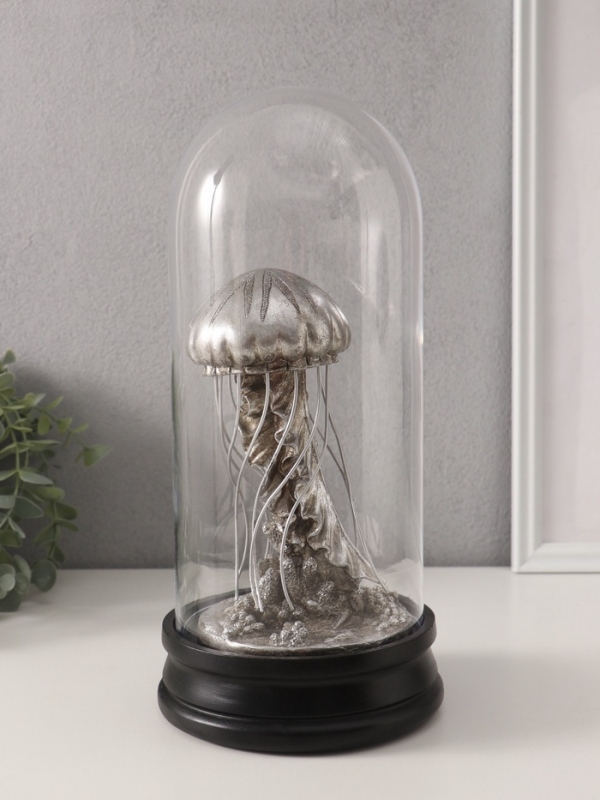 Сувенир полистоун в колбе "Медуза" серебро 14х14х30 см