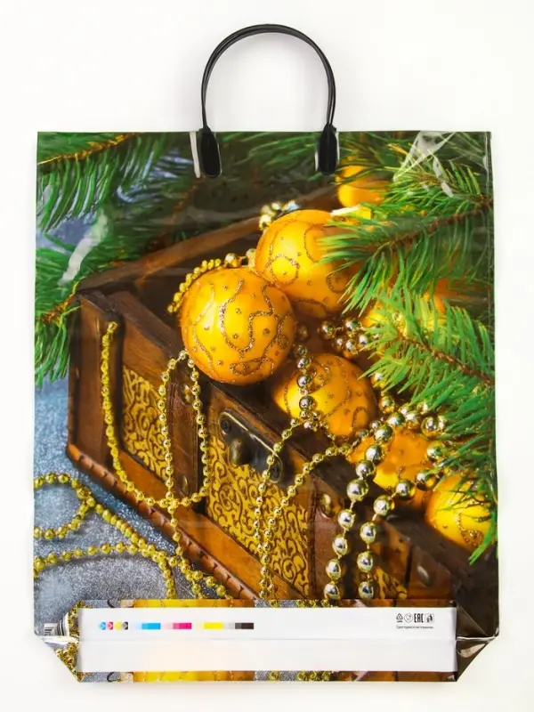 Пакет "Новогодние сокровища", полиэтиленовый с пластиковой ручкой, 38х45 см, 90 мкм