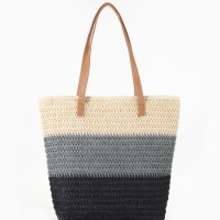 Сумка пляжная Полосы, 47*12*35, отд на молнии, подкладка, беж/серый/черный