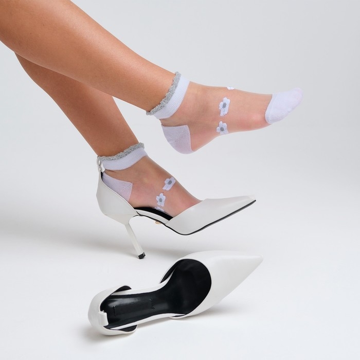 Носки женские стеклянные MINAKU &laquo;Цветы&raquo;, цвет белый, размер 36-37 (23 см)