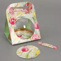 Коробка с куполом "Тюльпаны с мимозой" 11,5 х 12 х 15,5 см