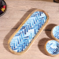 Набор розеток на подносе "Синие птицы" (3 шт) дерево манго 33,5х13х6,5 см