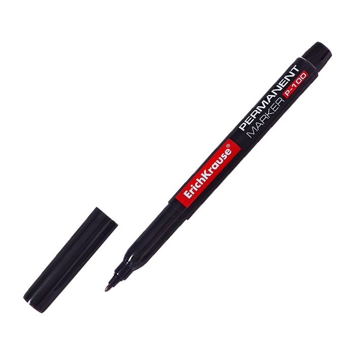 Маркер перманентный ErichKrause P-100, 0.5-1.2 мм, чернила на спиртовой основе светостойкие, водостойкие без ксилола, чёрный Маркер перманентный ErichKrause P-100, 0.5-1.2 мм, чернила на спиртовой основе светостойкие, водостойкие без ксилола, чёрный