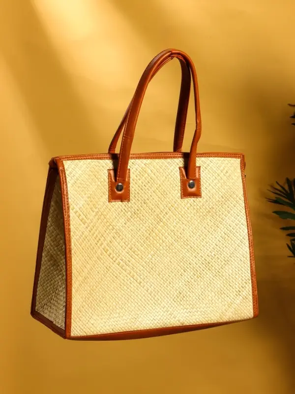 Сумка плетёная на молнии из пандана 41х16х50 см, светло-коричневый