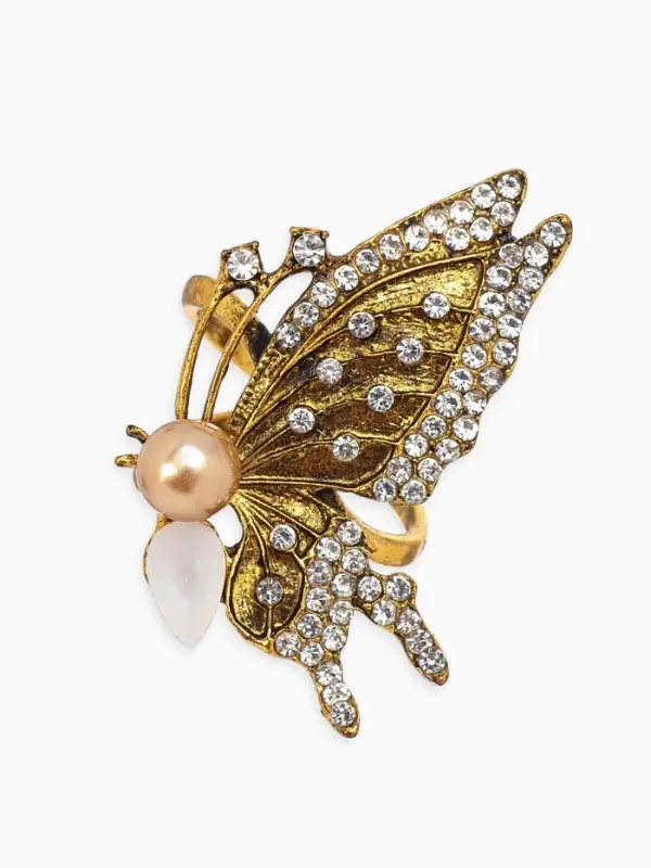 Кольцо для платка "Бабочка профиль", цвет белый в чернёном золоте