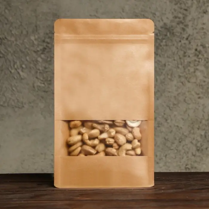 Пакет Zip - lock, крафт, с плоским дном, прямоугольное окно, 14&times;24 см