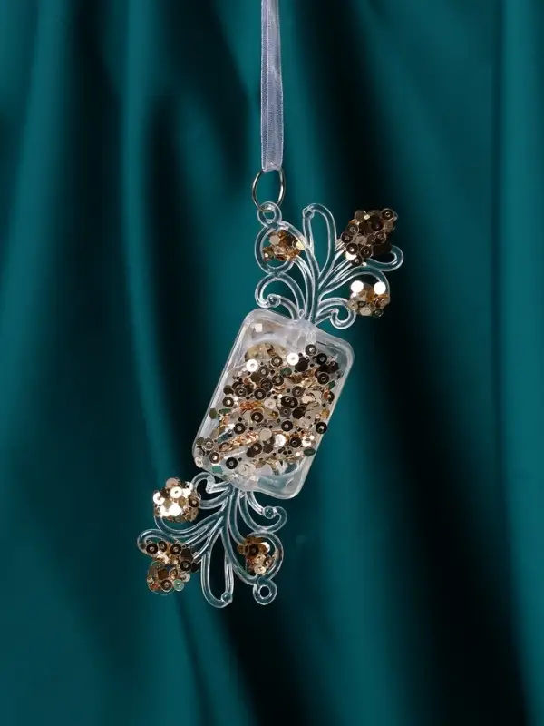 Украшение ёлочное "Праздник" (набор 2 шт) 10,5х4 см, прозрачно-золотой