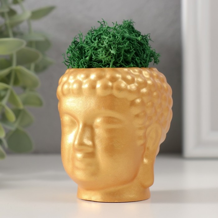 Кашпо бетонное Кашпо бетонное "Будда" со мхом 7*6см золото (мох зеленый стабилизированный)