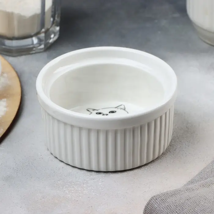 Рамекин керамический &laquo;Кушай&raquo;, 9.5 х 4.5 см, 200 мл, цвет белый