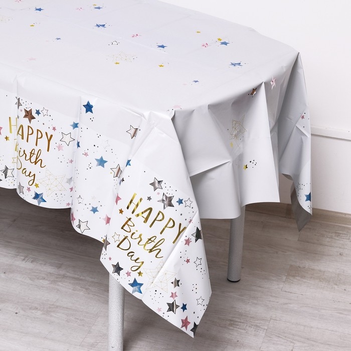 Скатерть &laquo;С днём рождения&raquo;, 137 &times; 183 см, цвет белый