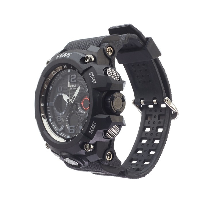 Часы наручные электронные мужские, будильник, календарь, d-5.6 см, l-20.5 см, 3 ATM, черные   972999