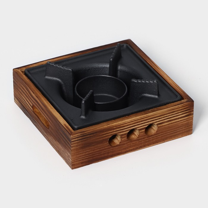 Подставка для подогрева блюд, 20&times;20&times;8 см, с деревянной подставкой