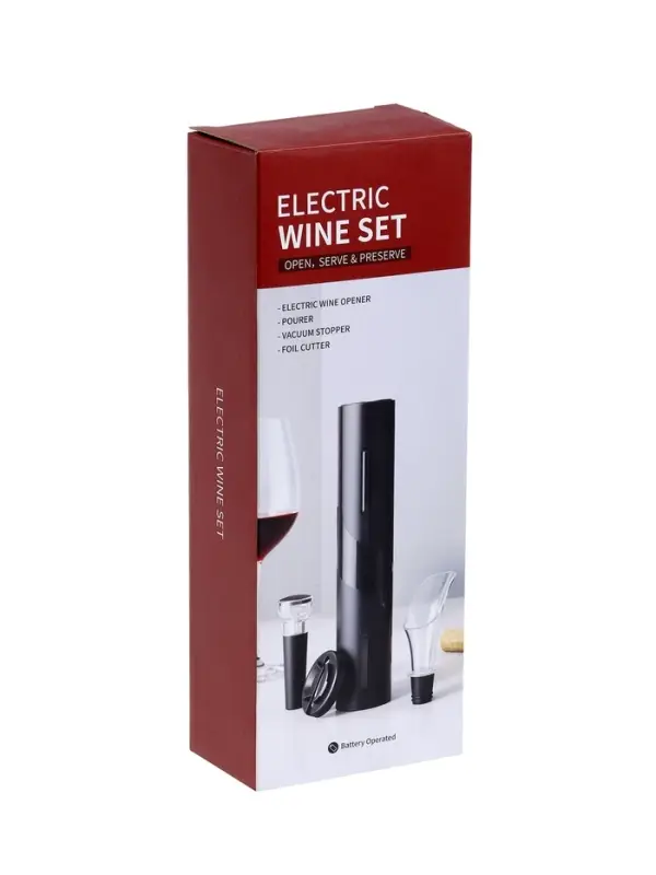 Набор сомелье электрический LSH-04, пробка, аэратор, штопор, от батареек, пластик