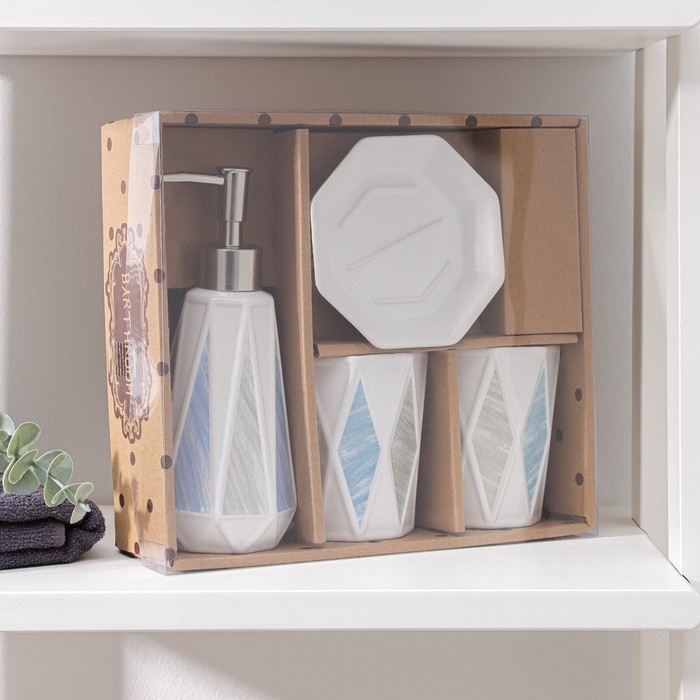 Набор аксессуаров для ванной комнаты &laquo;Олимпия&raquo;, 4 предмета( дозатор 340 мл, мыльница, два стакана 300 мл), цвет белый