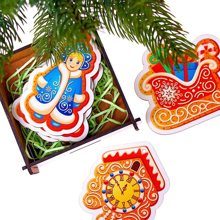 Модель из дерева &laquo;Подвески. Украшаем ёлочку&raquo; 5 подвесок в наборе